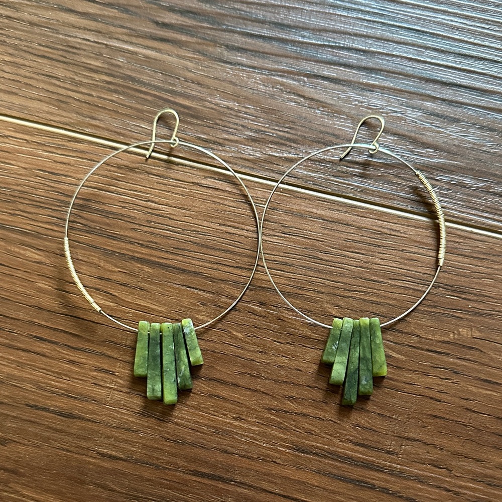 Goldie Locks Jade Stone Hoop Boho Earrings